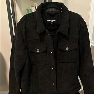 Men’s Karl Lagerfeld Paris Black Corduroy Shirt trucker Jacket fleece lined  XL